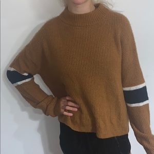 brown and navy blue striped sweater